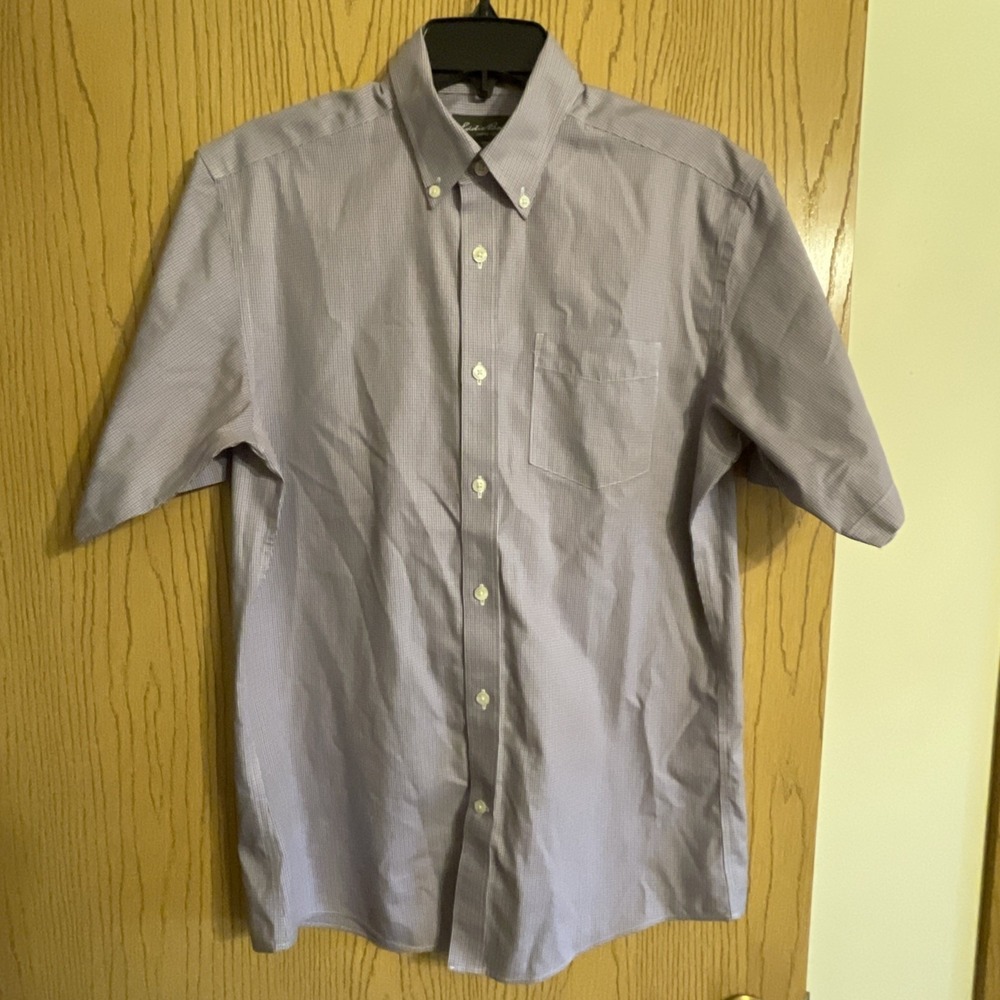 Men's Eddie Bauer short sleeve collared button Down Size small purple plaid - Picture 1 of 8